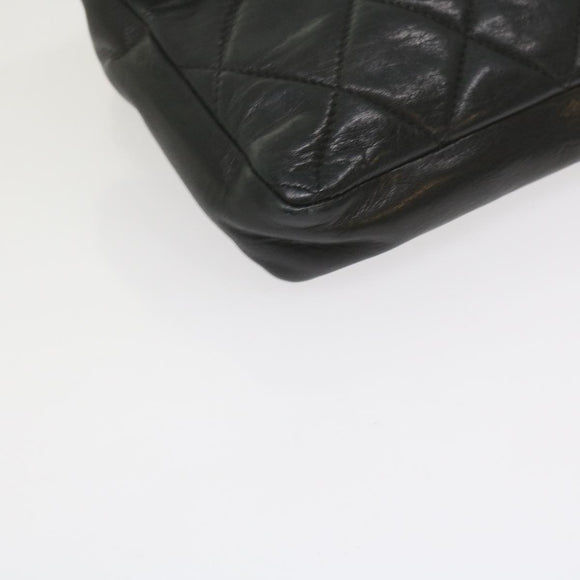 CHANEL Matelasse Turn Lock Chain Waist bag Lamb Skin Black CC Auth ar11054