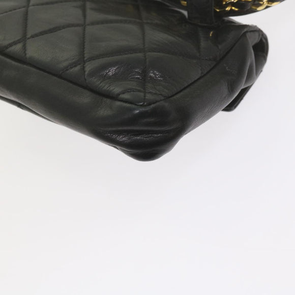 CHANEL Matelasse Turn Lock Chain Waist bag Lamb Skin Black CC Auth ar11054