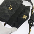 CHANEL Matelasse Turn Lock Chain Waist bag Lamb Skin Black CC Auth ar11054-18