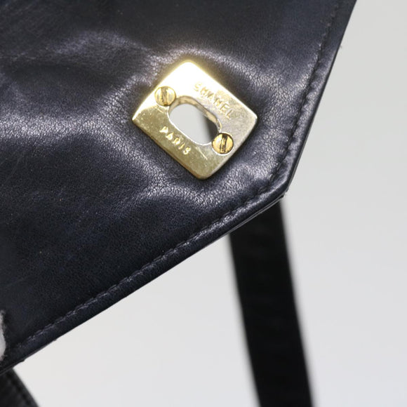 CHANEL Matelasse Turn Lock Chain Waist bag Lamb Skin Black CC Auth ar11054