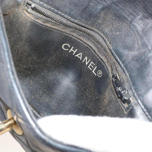 CHANEL Matelasse Turn Lock Chain Waist bag Lamb Skin Black CC Auth ar11054