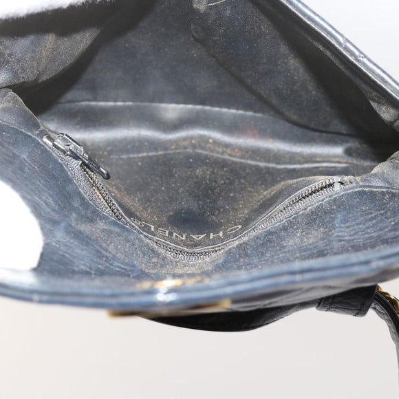 CHANEL Matelasse Turn Lock Chain Waist bag Lamb Skin Black CC Auth ar11054