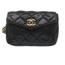 CHANEL Matelasse Turn Lock Chain Waist bag Lamb Skin Black CC Auth ar11054-13