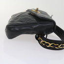 CHANEL Matelasse Turn Lock Chain Waist bag Lamb Skin Black CC Auth ar11054-3