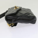 CHANEL Matelasse Turn Lock Chain Waist bag Lamb Skin Black CC Auth ar11054-4