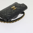 CHANEL Matelasse Turn Lock Chain Waist bag Lamb Skin Black CC Auth ar11054-6