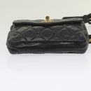 CHANEL Matelasse Turn Lock Chain Waist bag Lamb Skin Black CC Auth ar11054-5
