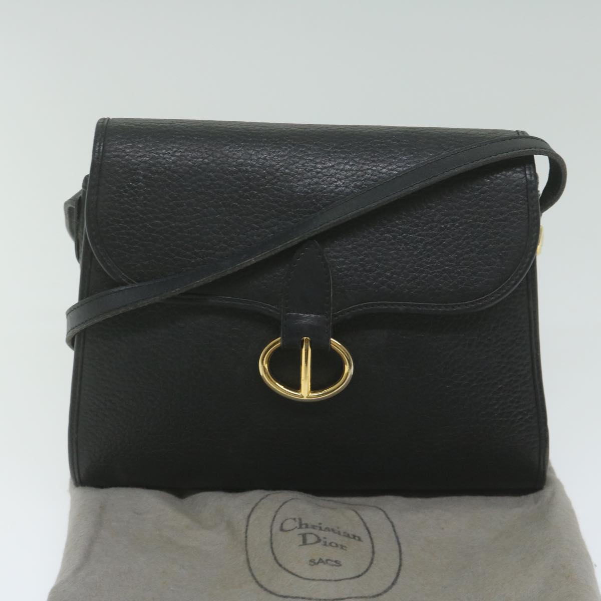 Christian Dior Shoulder Bag Leather Black Auth ar11079