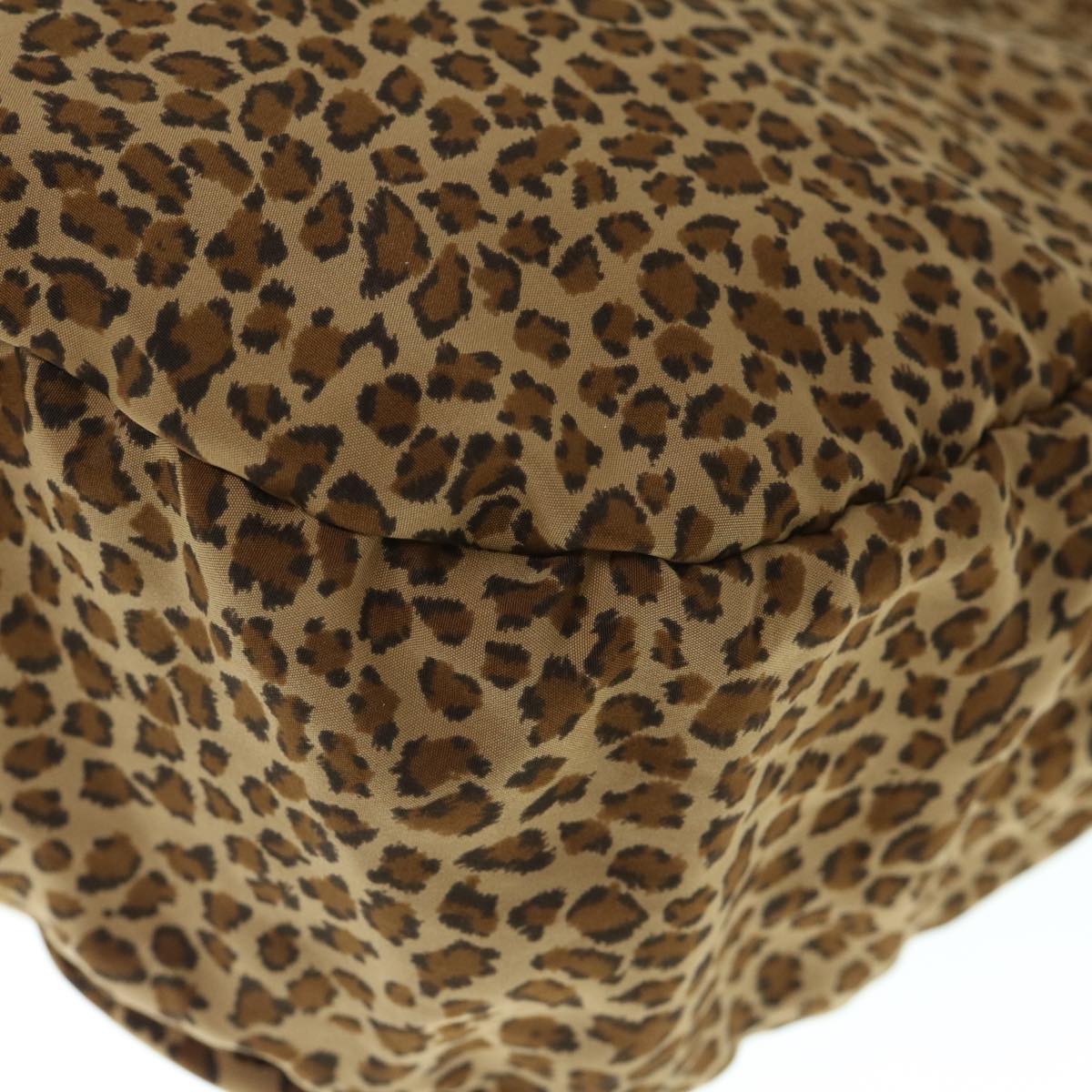 BOTTEGA VENETA Leopard Reversible Shoulder Bag Nylon Brown Black Auth ar11099