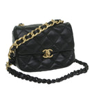 CHANEL Matelasse Turn Lock Chain Shoulder Bag Lamb Skin Black CC Auth ar11105AM-1