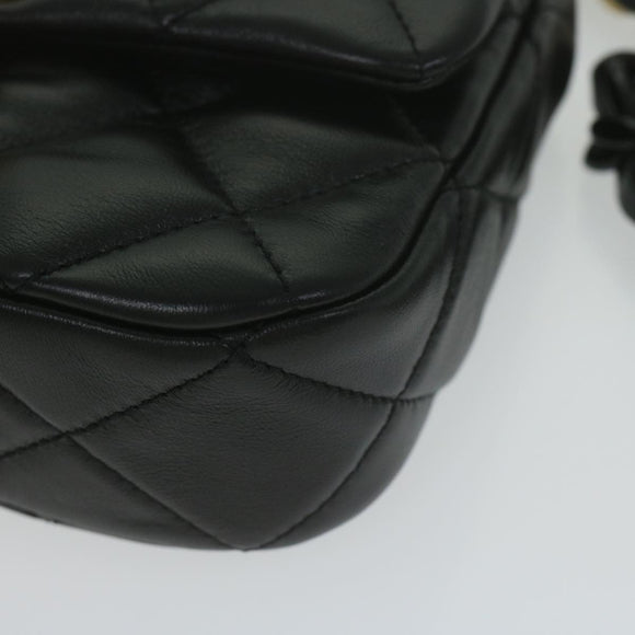 CHANEL Matelasse Turn Lock Chain Shoulder Bag Lamb Skin Black CC Auth ar11105AM