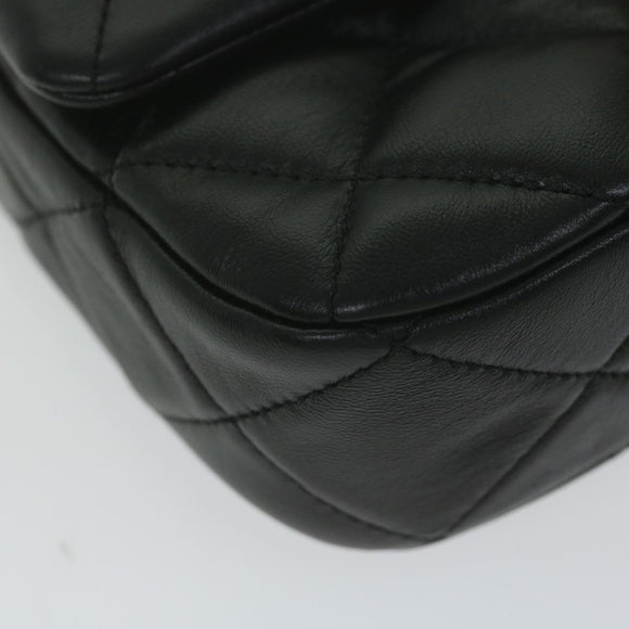 CHANEL Matelasse Turn Lock Chain Shoulder Bag Lamb Skin Black CC Auth ar11105AM