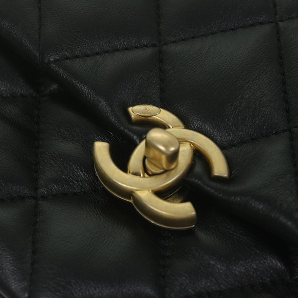 CHANEL Matelasse Turn Lock Chain Shoulder Bag Lamb Skin Black CC Auth ar11105AM