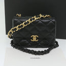 CHANEL Matelasse Turn Lock Chain Shoulder Bag Lamb Skin Black CC Auth ar11105AM-12