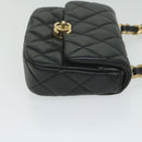 CHANEL Matelasse Turn Lock Chain Shoulder Bag Lamb Skin Black CC Auth ar11105AM-3