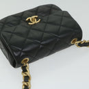 CHANEL Matelasse Turn Lock Chain Shoulder Bag Lamb Skin Black CC Auth ar11105AM-6