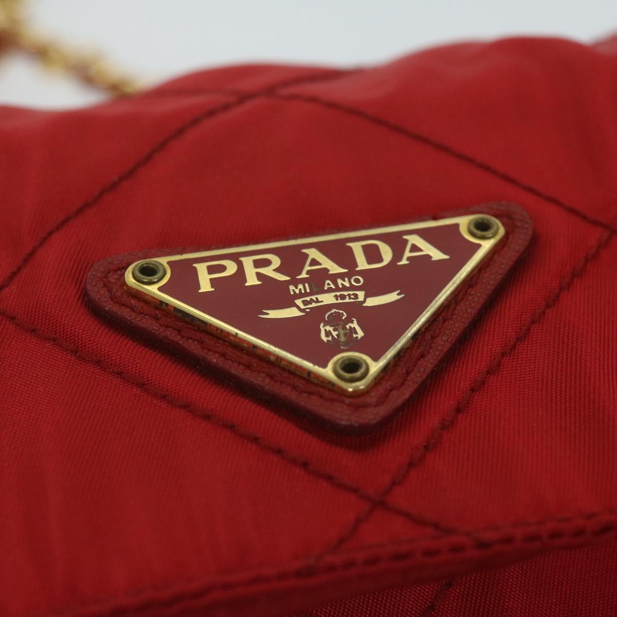 PRADA Quilted Chain Shoulder Bag Nylon Red Auth ar11217