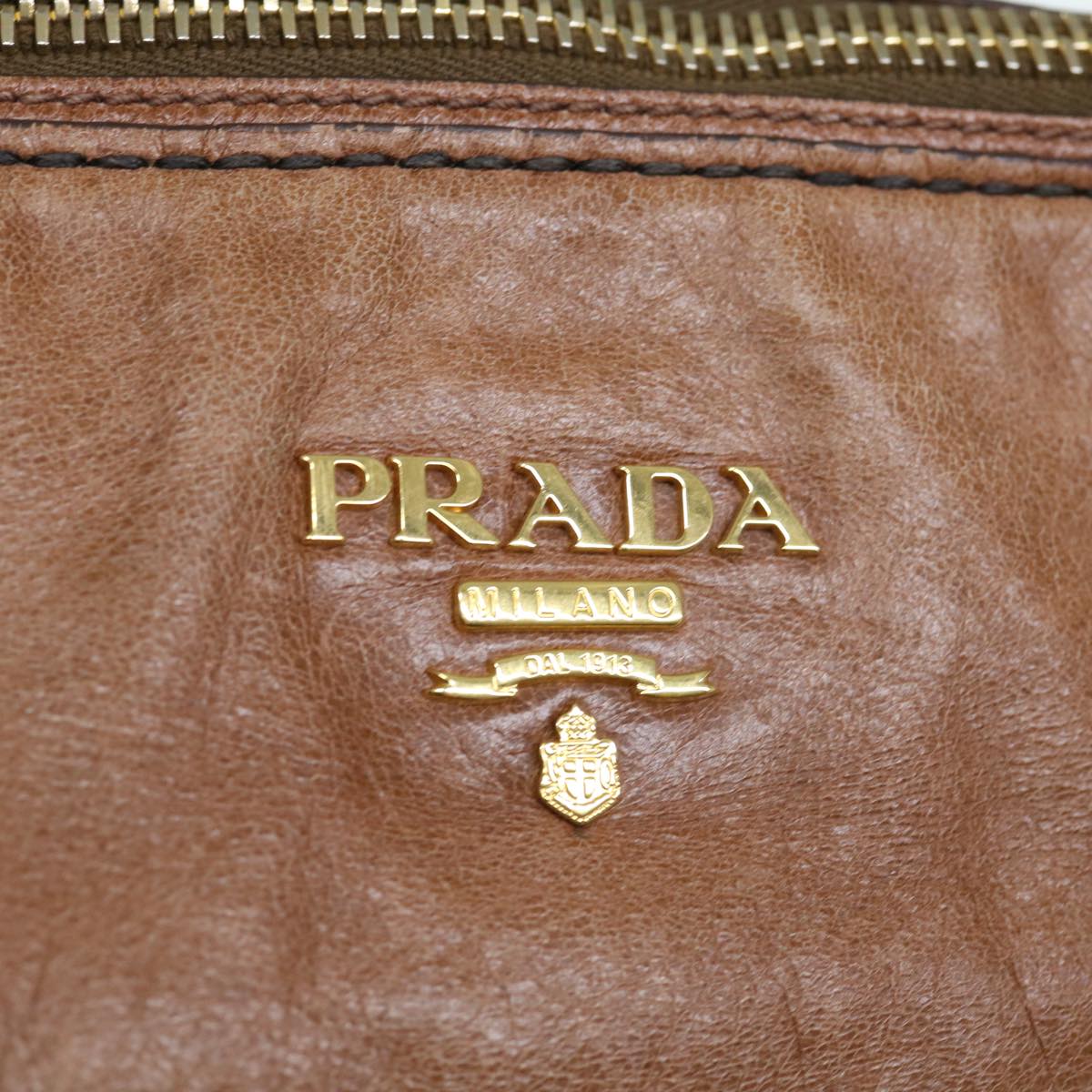 PRADA Shoulder Bag Leather Brown Auth ar11226