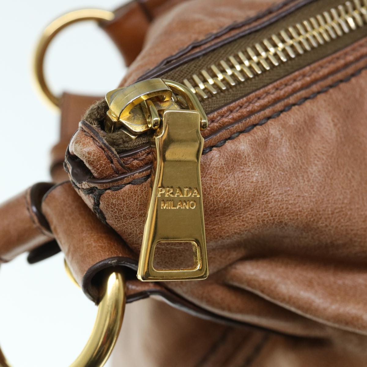 PRADA Shoulder Bag Leather Brown Auth ar11226