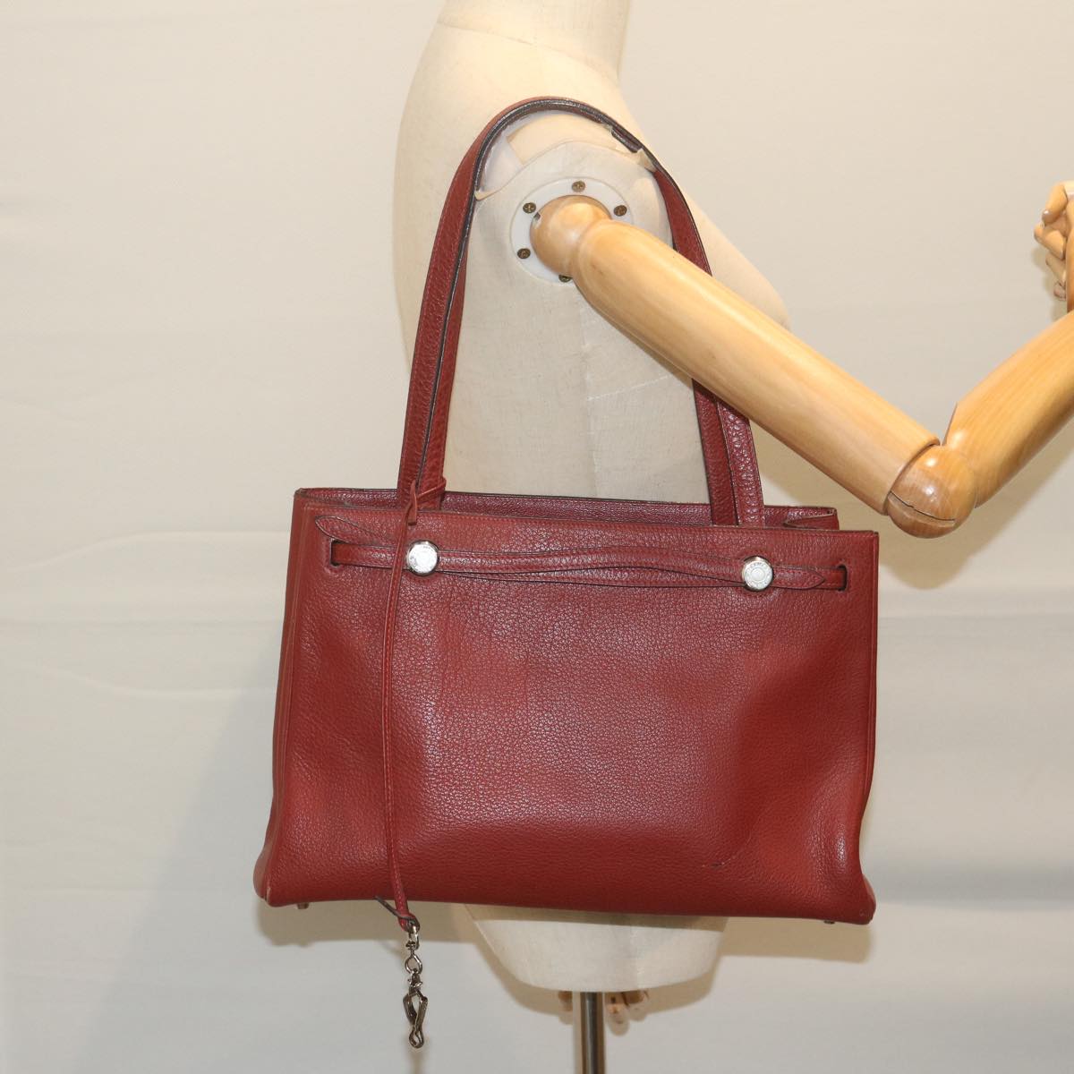 HERMES Cabana Tote Bag Leather Red Auth ar11227