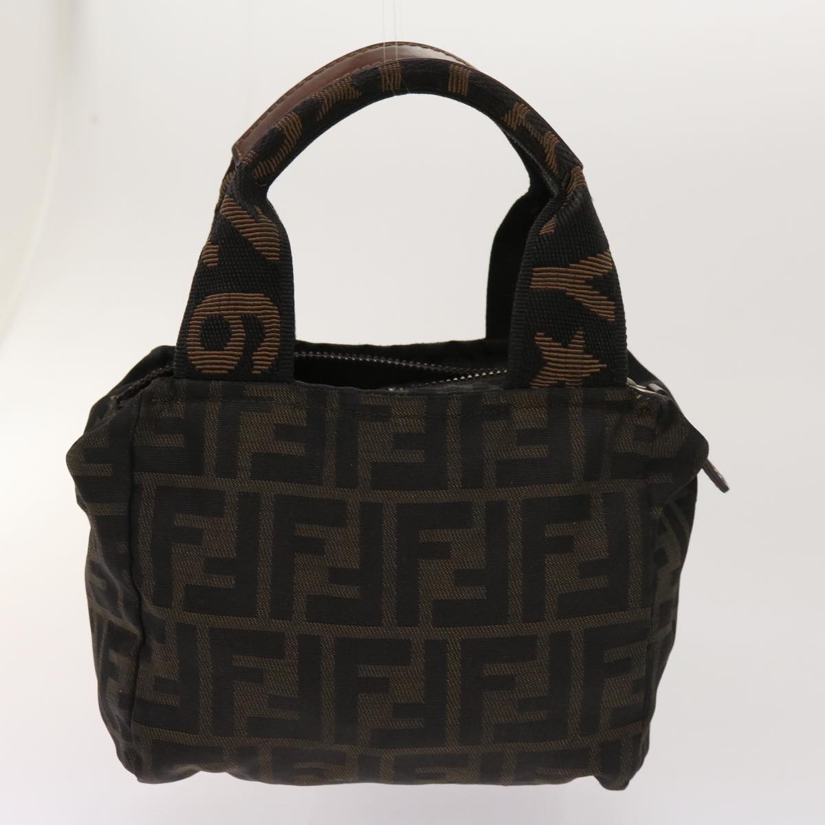 FENDI Zucca Pecan Canvas Hand Bag Nylon 3Set Brown Black Auth ar11235