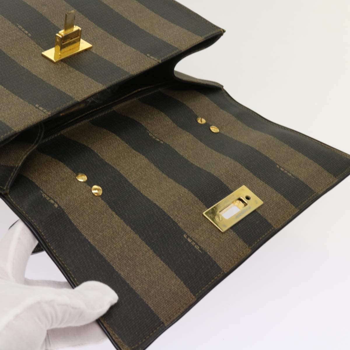 FENDI Zucca Pecan Canvas Hand Bag Nylon 3Set Brown Black Auth ar11235