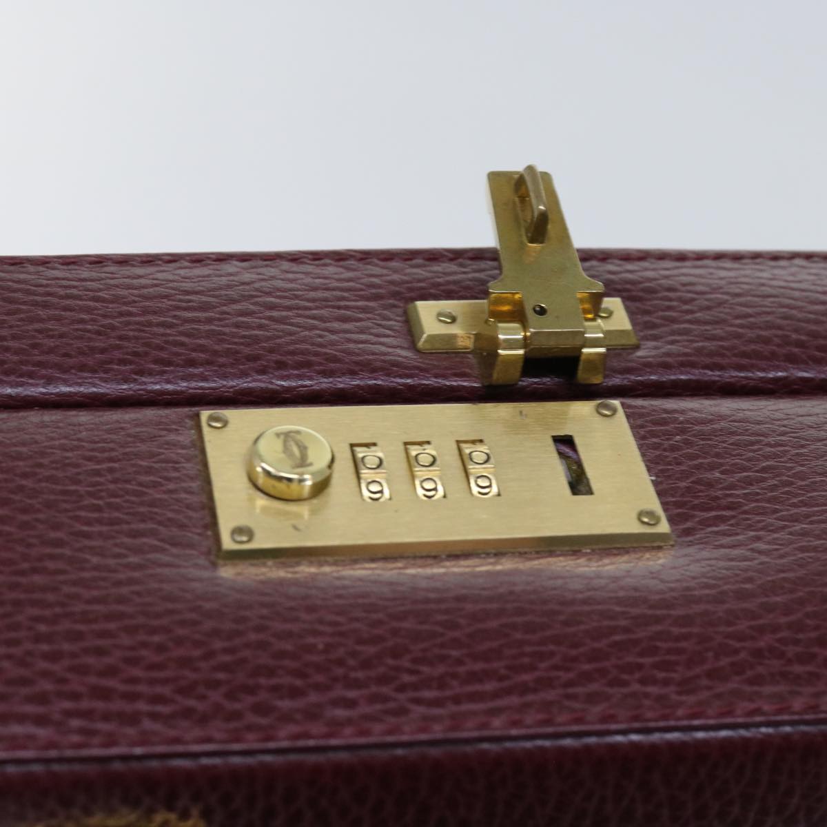 CARTIER Attache Case Trunk Leather Wine Red Auth ar11249