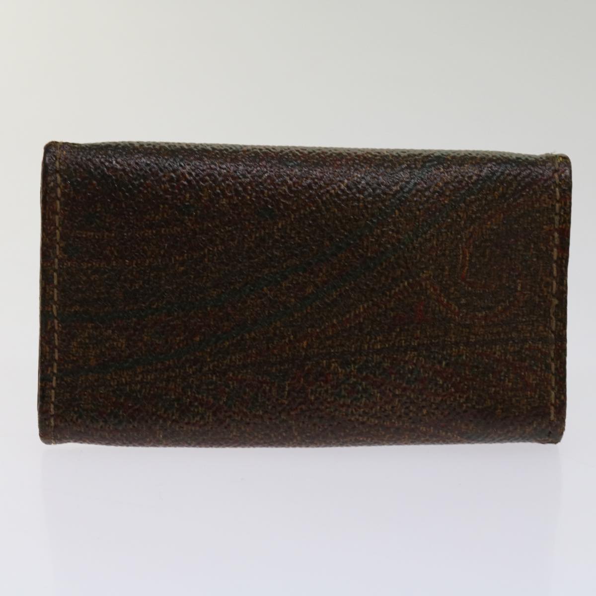 ETRO Pouch Key Case Wallet Leather 7Set Red Brown Auth ar11256