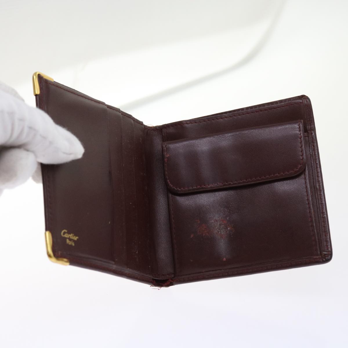 CARTIER Wallet Leather 8Set Wine Red Auth ar11263