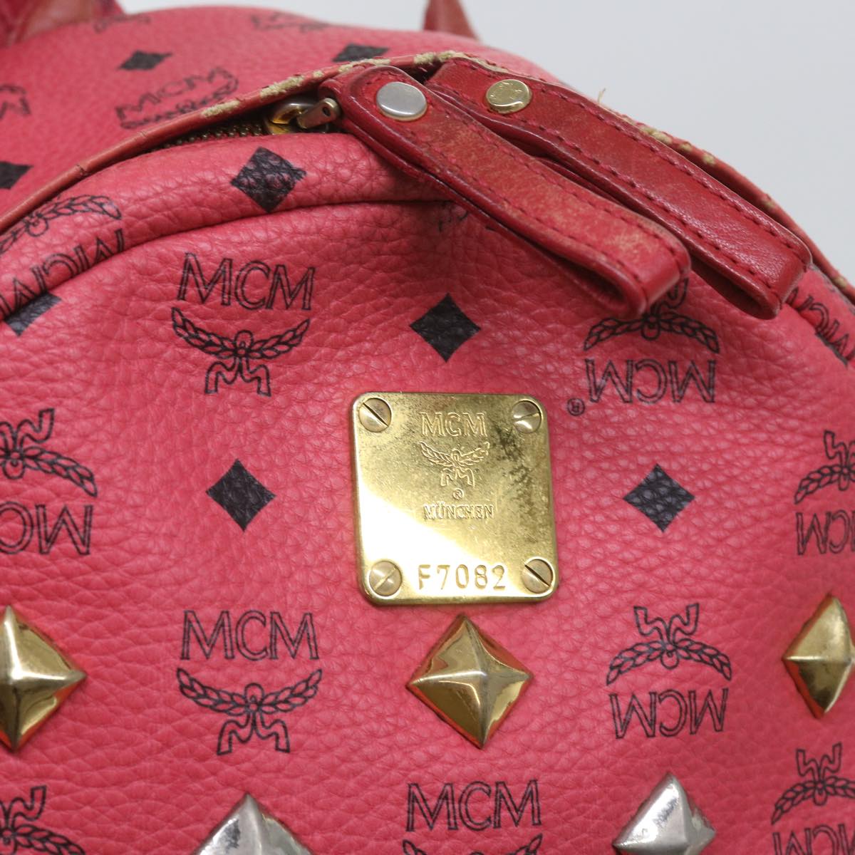 MCM Vicetos Logogram Backpack PVC Leather Pink Auth ar11329
