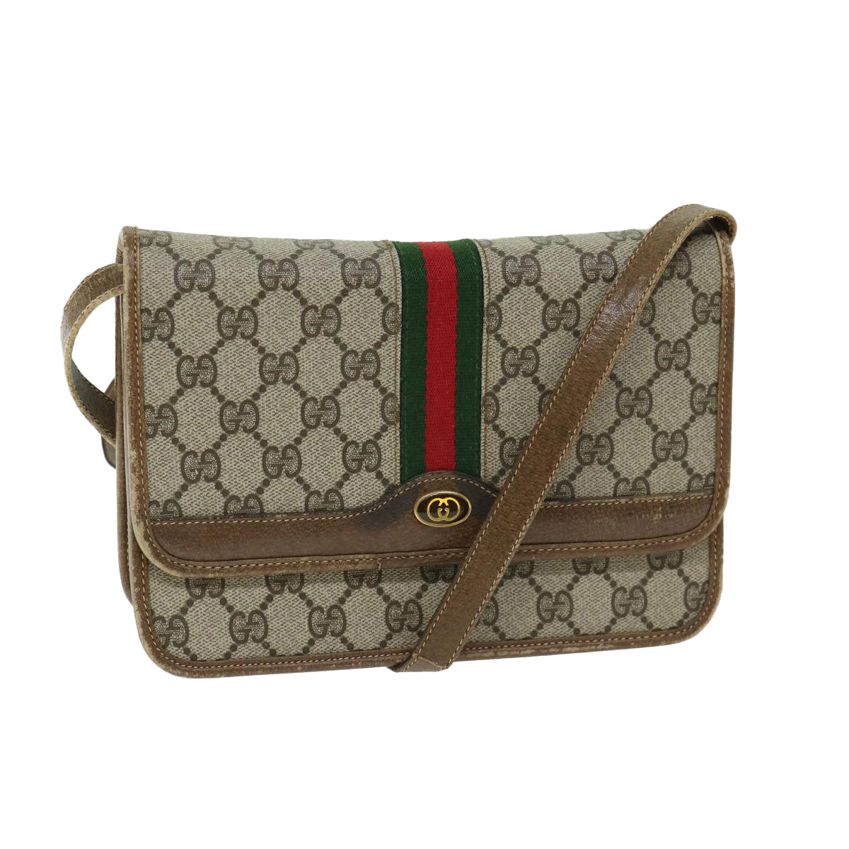 GUCCI GG Supreme Web Sherry Line Shoulder Bag PVC Red Beige Green Auth ar11402