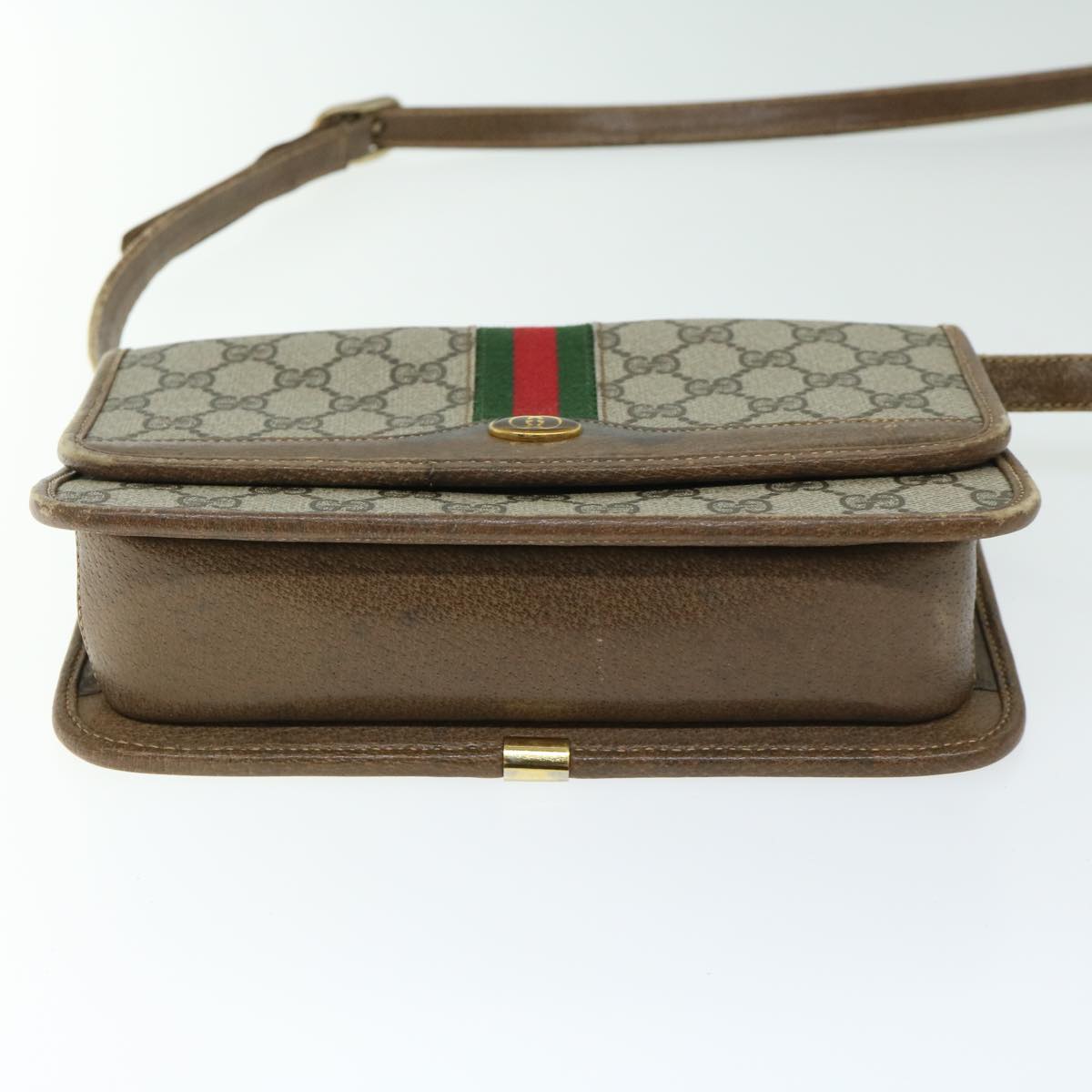 GUCCI GG Supreme Web Sherry Line Shoulder Bag PVC Red Beige Green Auth ar11402