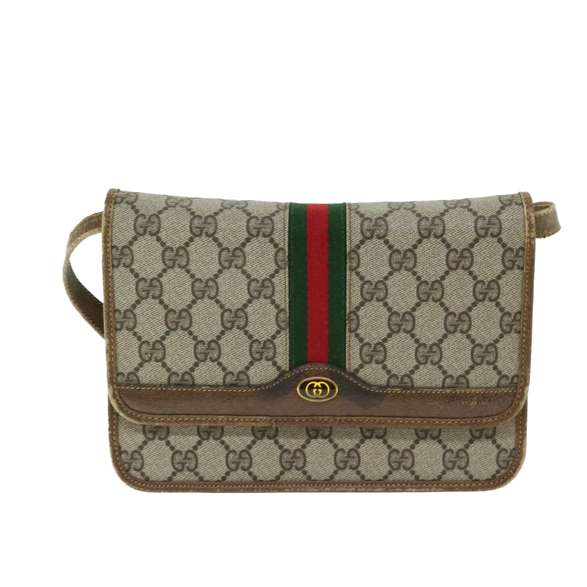 GUCCI GG Supreme Web Sherry Line Shoulder Bag PVC Red Beige Green Auth ar11402 - 0