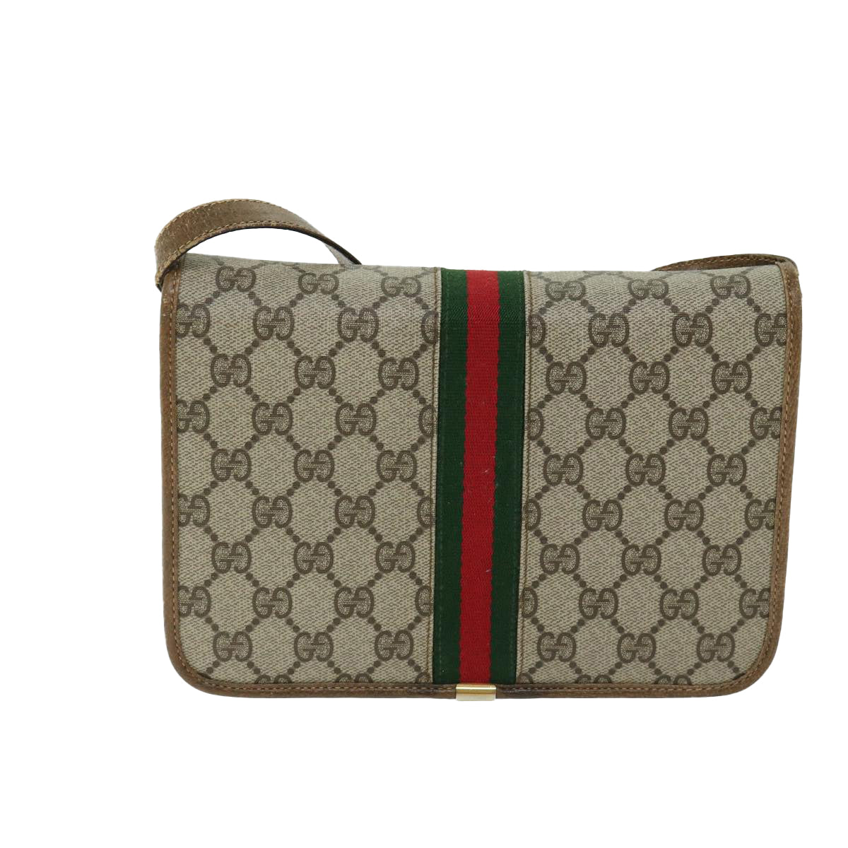 GUCCI GG Supreme Web Sherry Line Shoulder Bag PVC Red Beige Green Auth ar11402