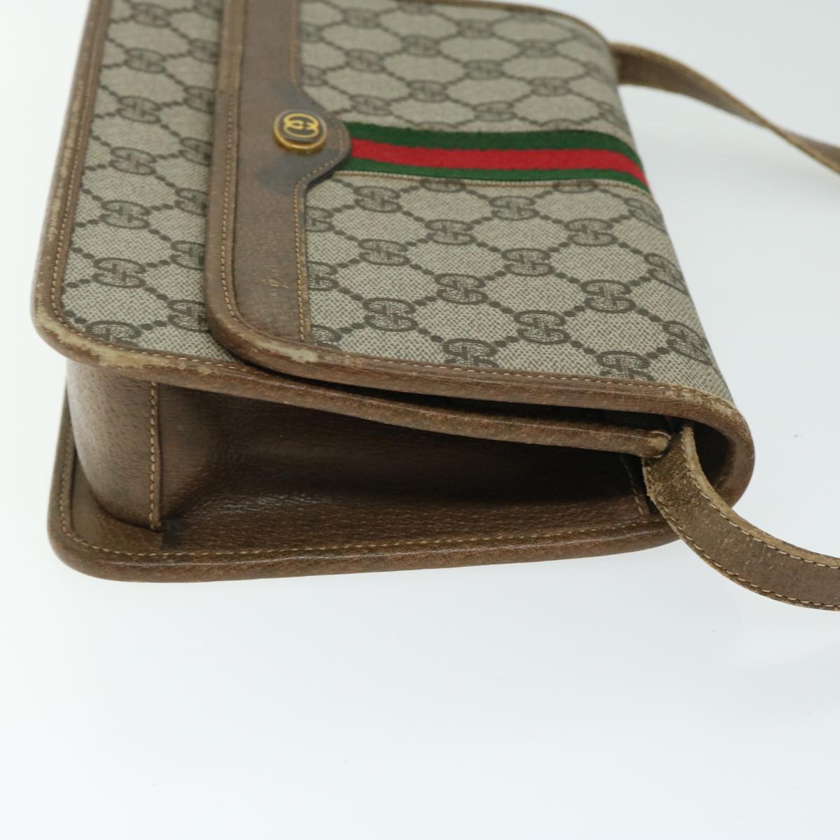 GUCCI GG Supreme Web Sherry Line Shoulder Bag PVC Red Beige Green Auth ar11402