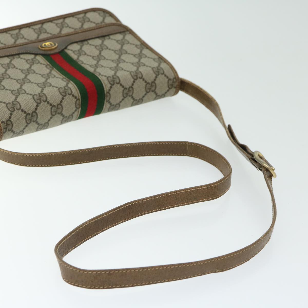 GUCCI GG Supreme Web Sherry Line Shoulder Bag PVC Red Beige Green Auth ar11402