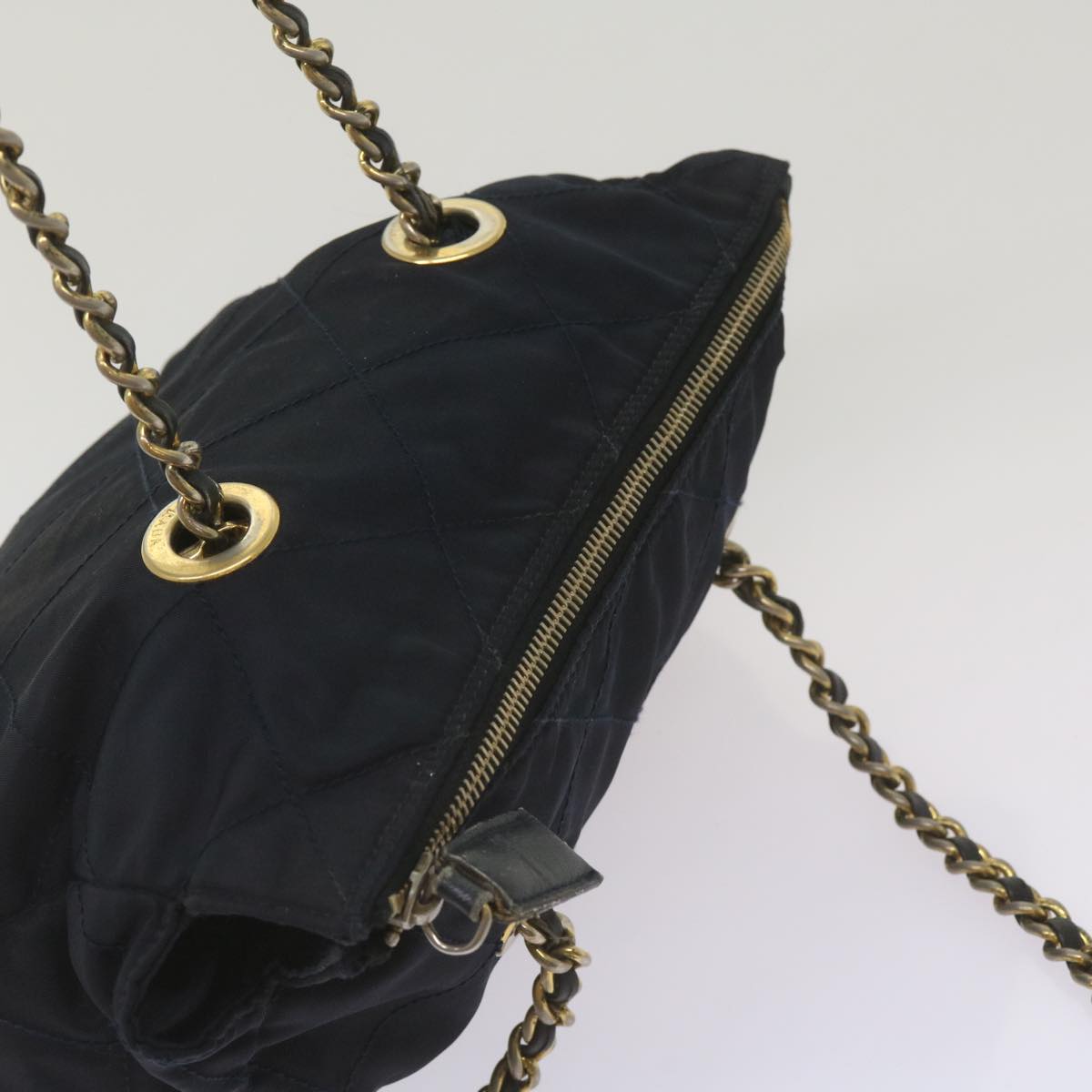 PRADA Quilted Chain Shoulder Bag Nylon Navy Auth ar11409