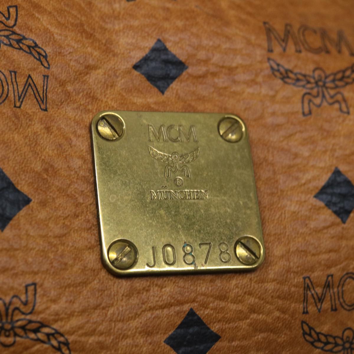 MCM Vicetos Logogram Boston Bag PVC Leather Brown Auth ar11413