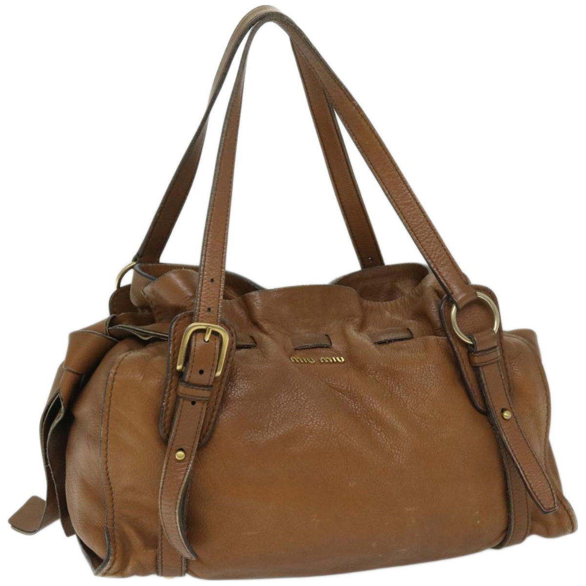 Miu Miu Shoulder Bag Leather Brown Auth ar11419
