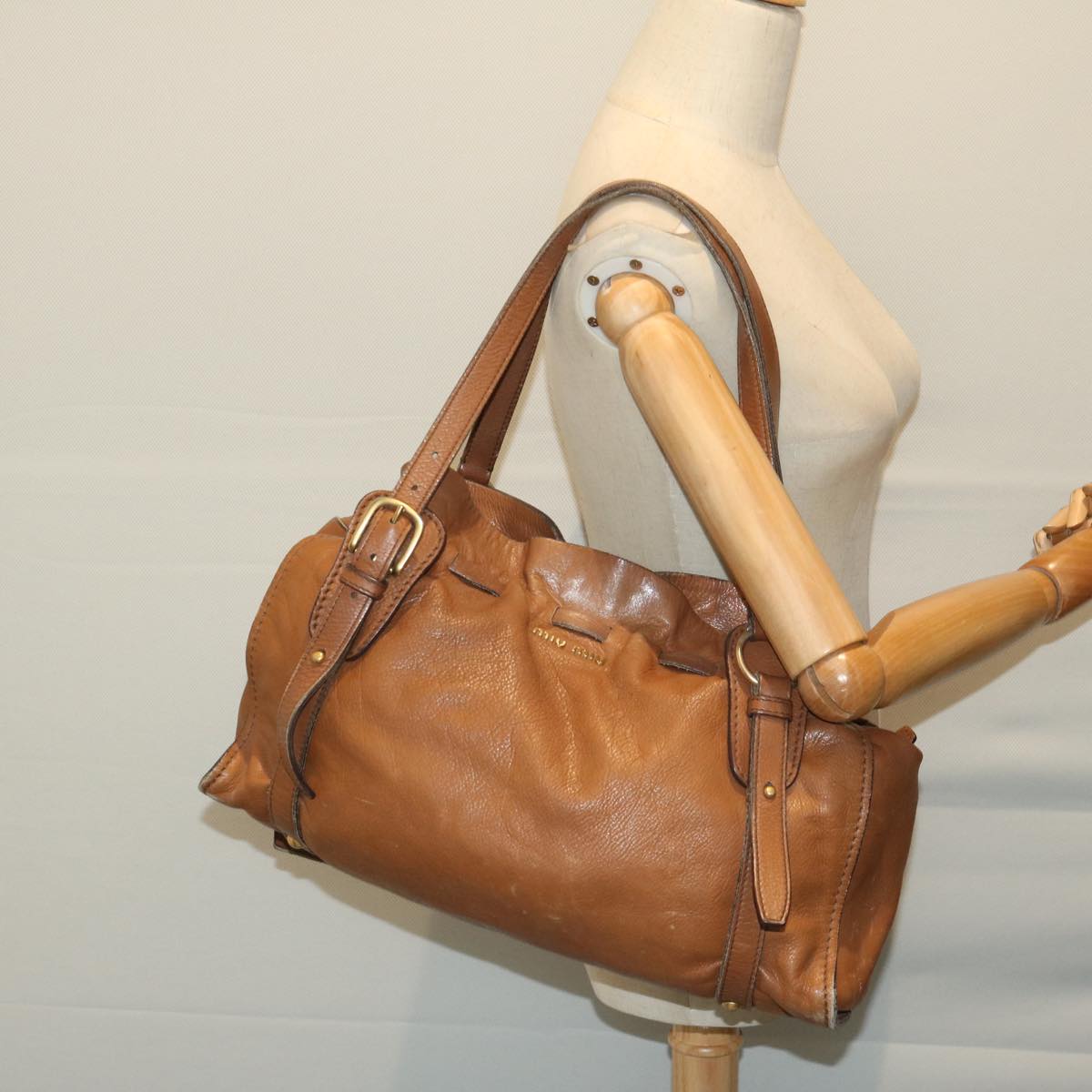 Miu Miu Shoulder Bag Leather Brown Auth ar11419