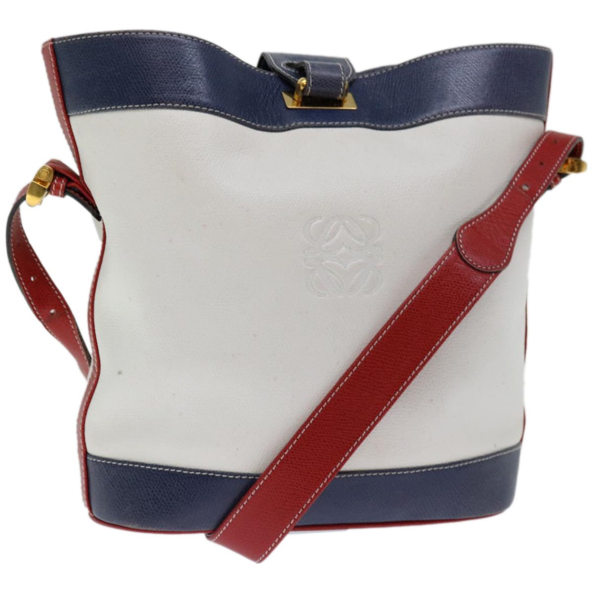 LOEWE Shoulder Bag Leather White Auth ar11421