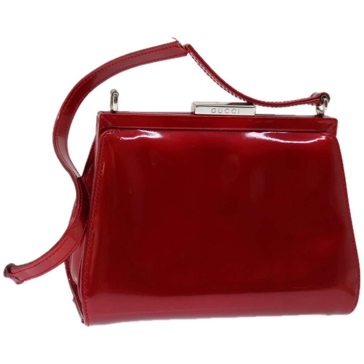 GUCCI Gamaguchi Shoulder Bag Patent leather Red Auth ar11424