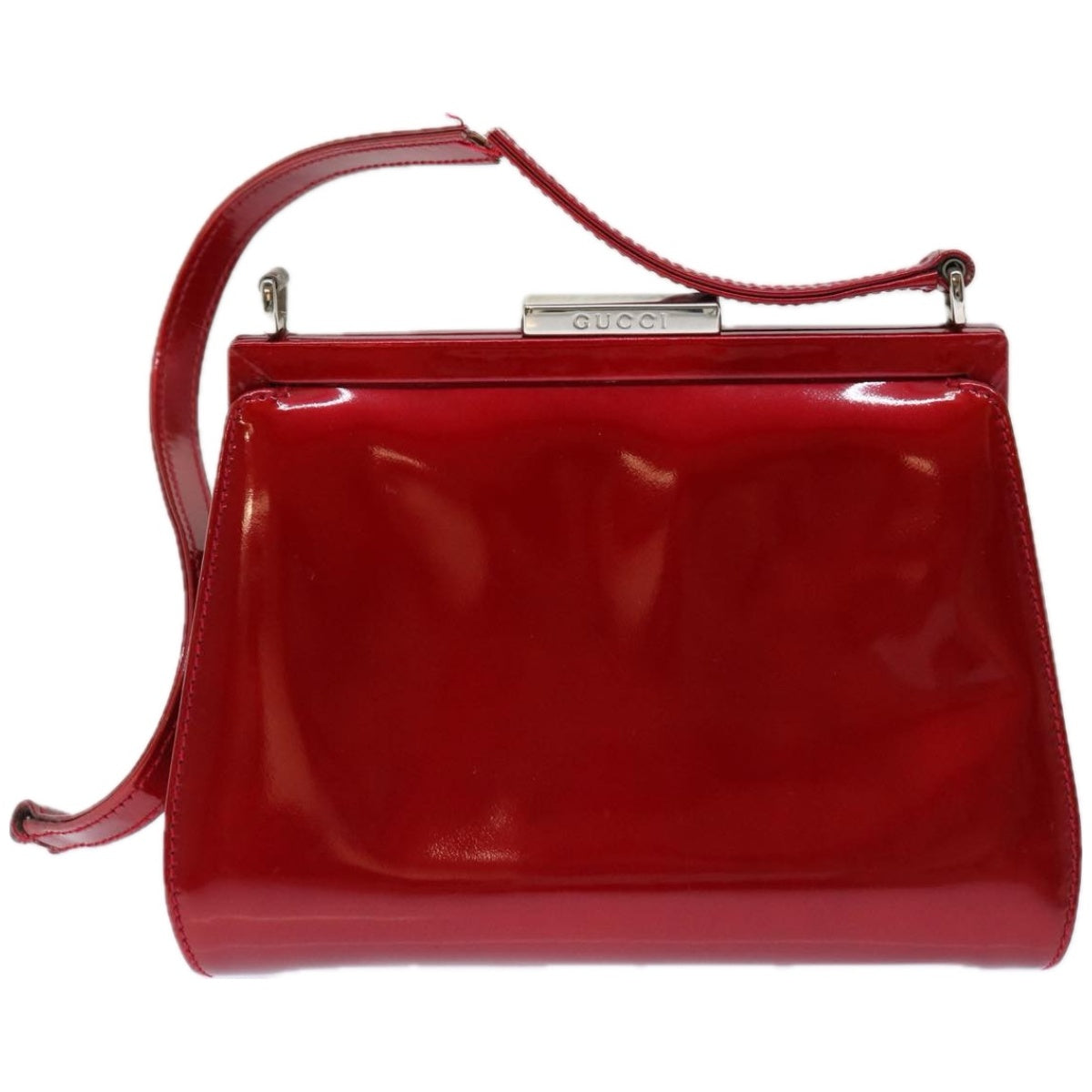 GUCCI Gamaguchi Shoulder Bag Patent leather Red Auth ar11424