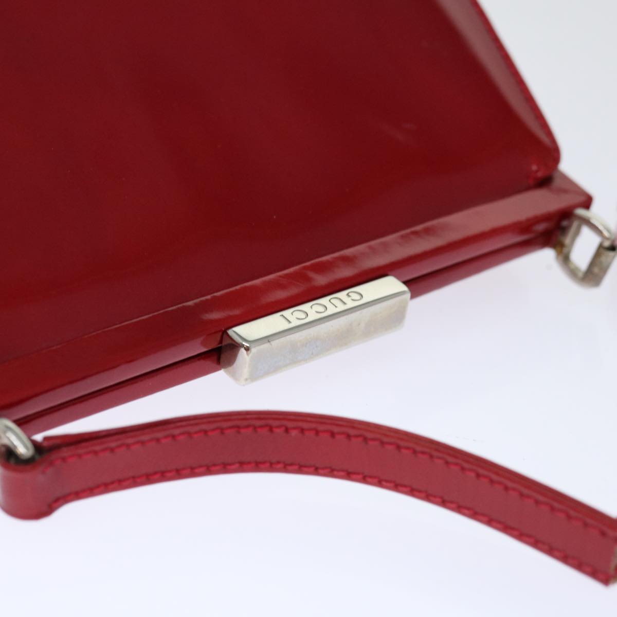 GUCCI Gamaguchi Shoulder Bag Patent leather Red Auth ar11424