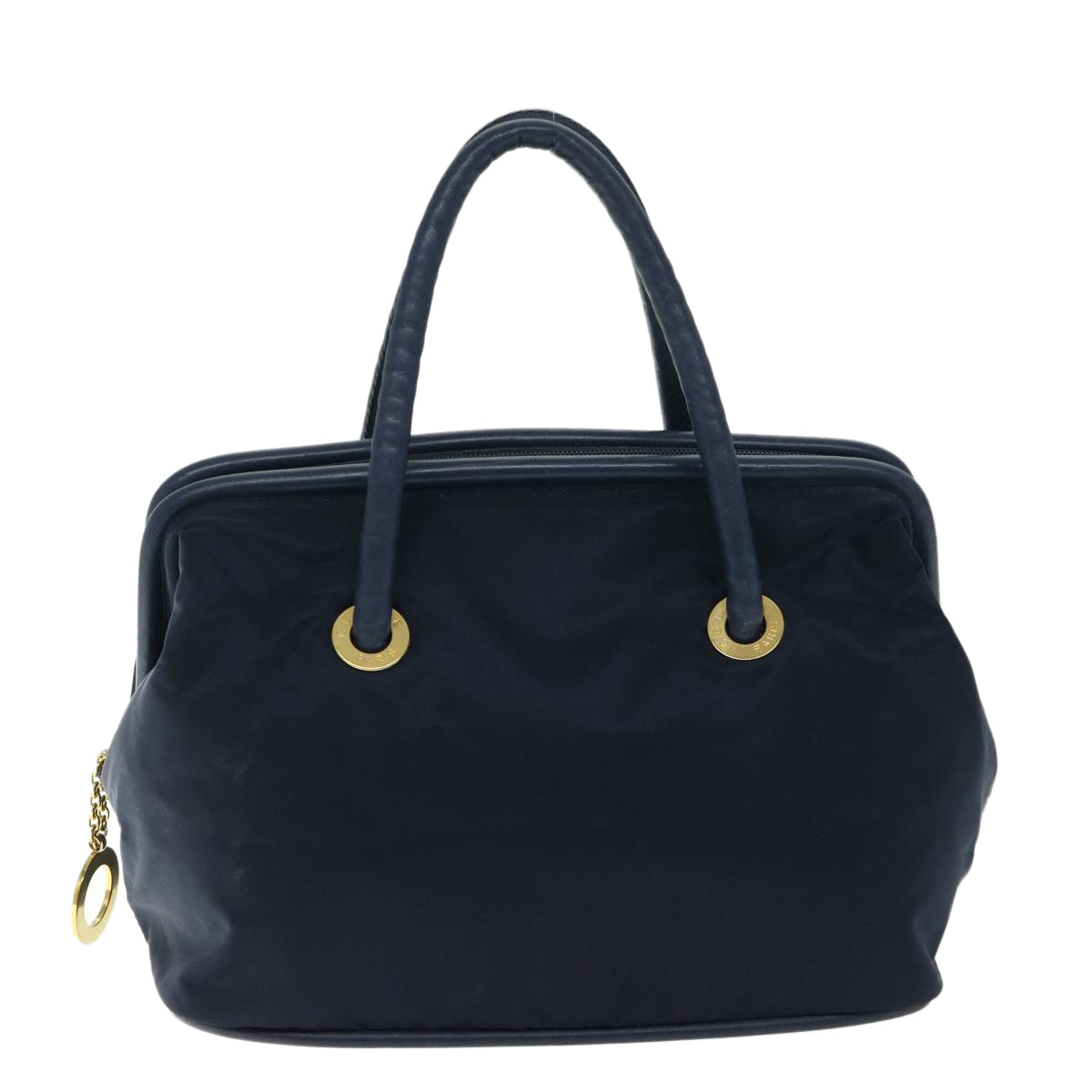 CELINE Circle Hand Bag Nylon Navy Auth ar11427 - 0