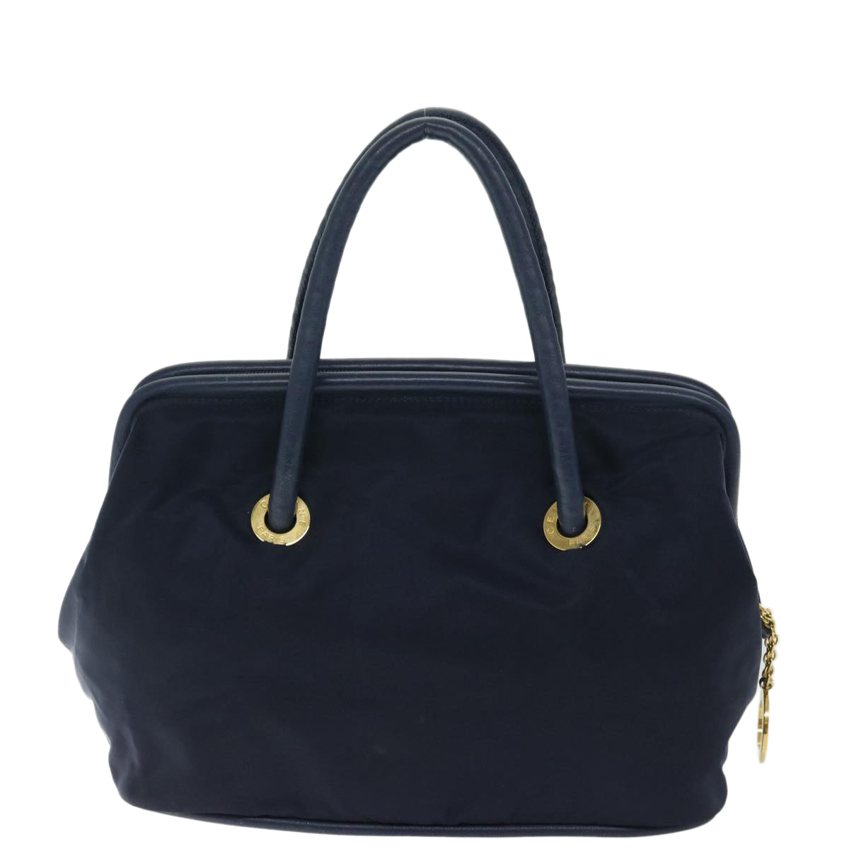 CELINE Circle Hand Bag Nylon Navy Auth ar11427