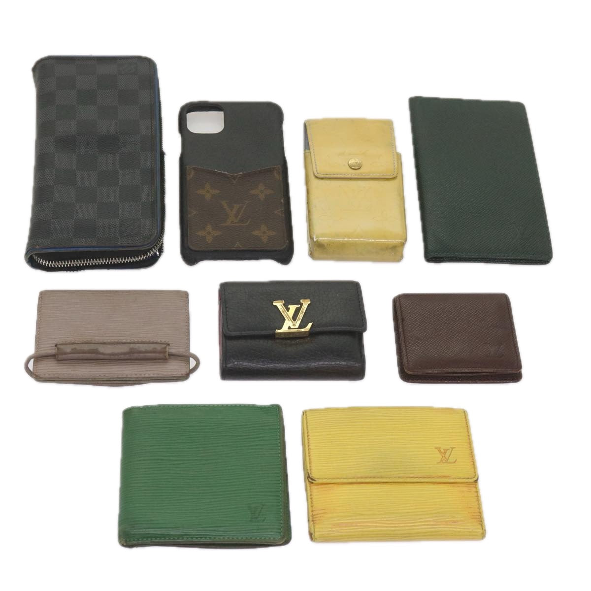 LOUIS VUITTON Epi Vernis Damier Graphite Wallet 9Set Yellow Green Auth ar11441