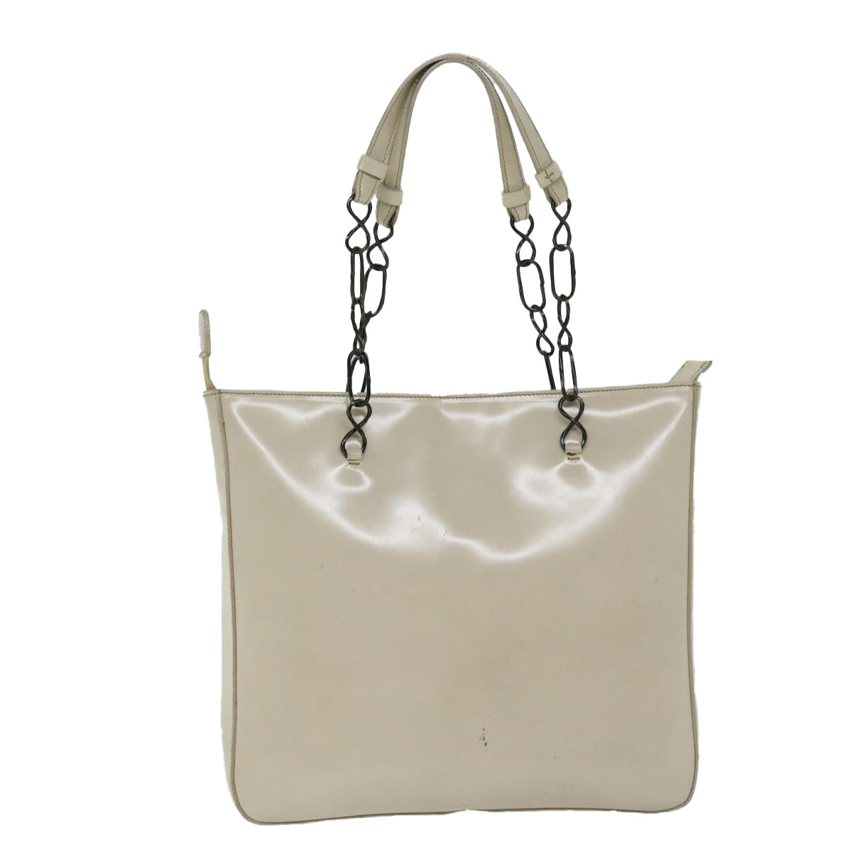 PRADA Chain Tote Bag Patent leather Beige Auth ar11492 - 0