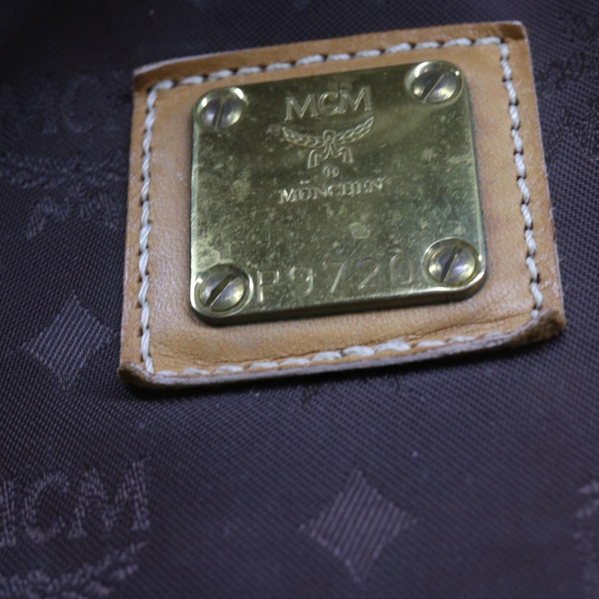MCM Vicetos Logogram Boston Bag Nylon 2way Brown Auth ar11500