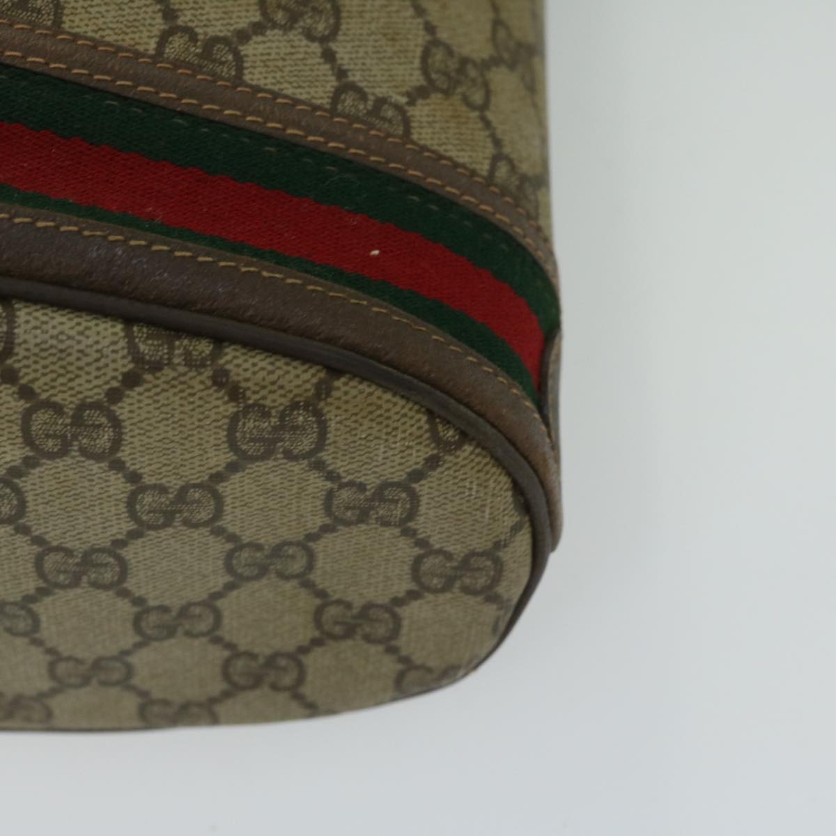 GUCCI GG Supreme Web Sherry Line Shoulder Bag PVC Beige Red Green Auth ar11510